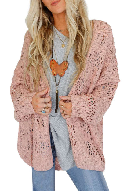 Apricot Casual Hollowed Knit Dolman Sleeve Cardigan