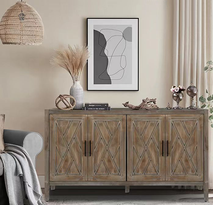 Grosvenor Twill-Panel Four-Door Sideboard, Antique Grey, 60 in