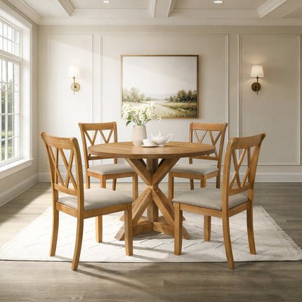 Windvale Cross-Buck Wood 5-Piece Dining Set