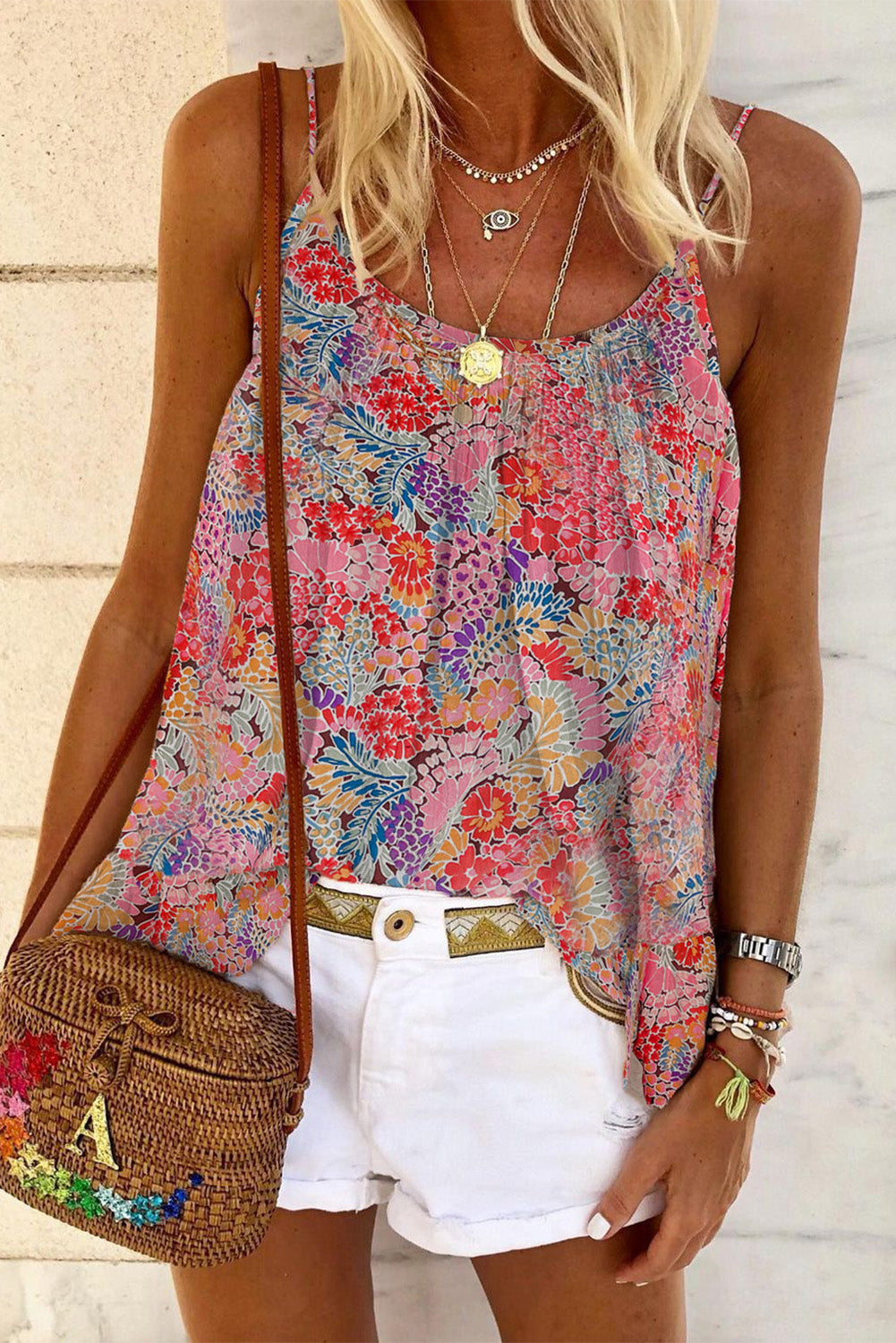 Multicolor Floral Print Spaghetti Straps Sleeveless Top - Eloy Royal