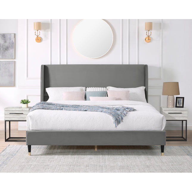 Arles 3-Piece Upholstered Bedroom Set, Wingback Platform Bed with Two Nightstands