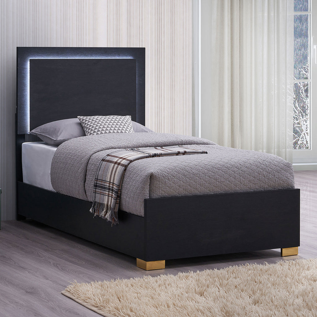 Jeremiah Black Wood Twin LED Panel Bed