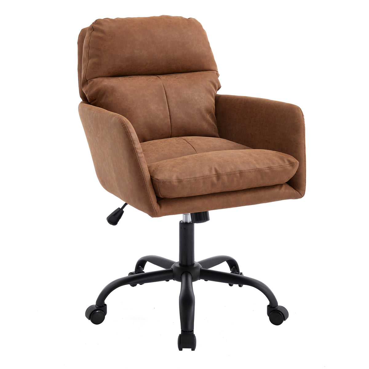 Brown PU Leather Office Chair with Adjustable Height, Suitable for Home and Office Use