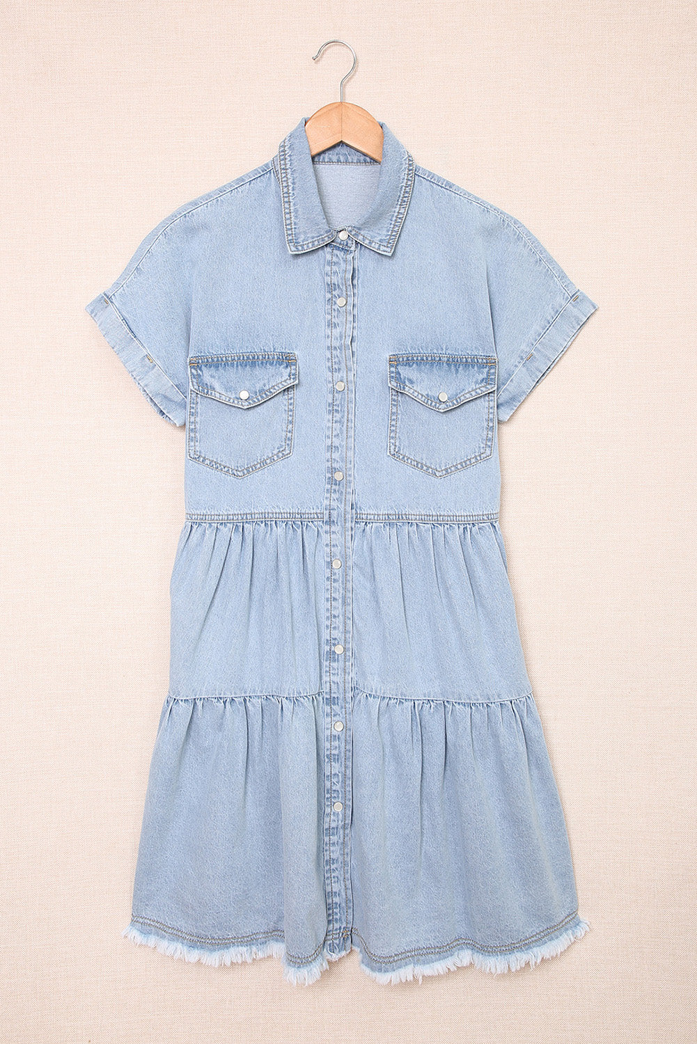 Blue Button Up Short Sleeve Denim Shirt Dress - Eloy Royal