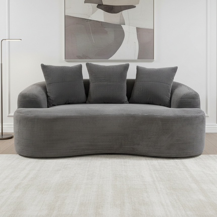 65.35' Curved Loveseat Sofa with Pocket Spring Cushions for Soft Seating, Small Space Couch with 3 Throw Pillows, No Assembly Needed, Grey