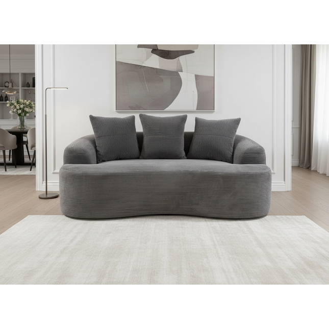 65.35' Curved Loveseat Sofa with Pocket Spring Cushions for Soft Seating, Small Space Couch with 3 Throw Pillows, No Assembly Needed, Grey