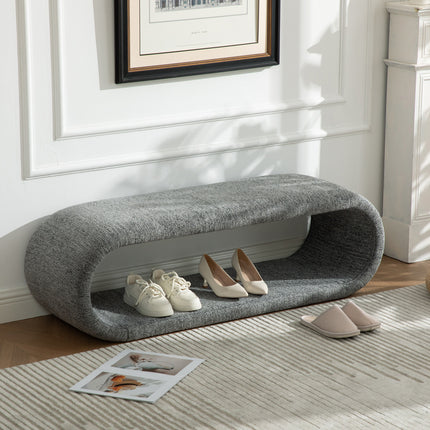 52.17'Wide Chenille Upholstered Bench for Bedroom End of Bed,Modern Shoe Bench for Entryway,equipped with an iron frame,Dining Room, Living Room,Bedroom,Gray