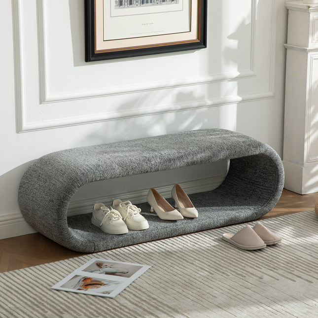 52.17'Wide Chenille Upholstered Bench for Bedroom End of Bed,Modern Shoe Bench for Entryway,equipped with an iron frame,Dining Room, Living Room,Bedroom,Gray