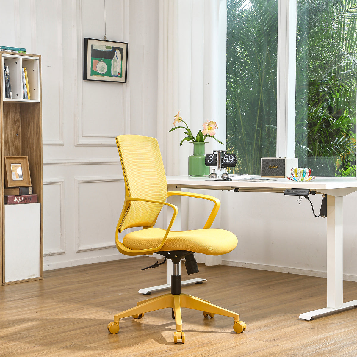 Colorful Office Task Chair 350LBS, Home Office, Mesh Back,Comfortable Sitting, Fixed Armrest, Swivel, Height Adjustable Chair (Yellow)