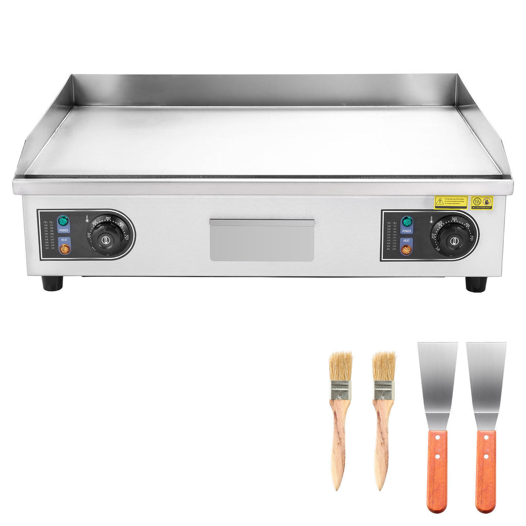 Commercial Electric Griddle, 25.79 x 15.75 inch, 2800W, 122-570°F Adjustable Temp Control, Stainless Steel Body, Full Flat, with 2 Spatulas, 2 Brushes, and 4 Foot Pads, for Steak, Pancake