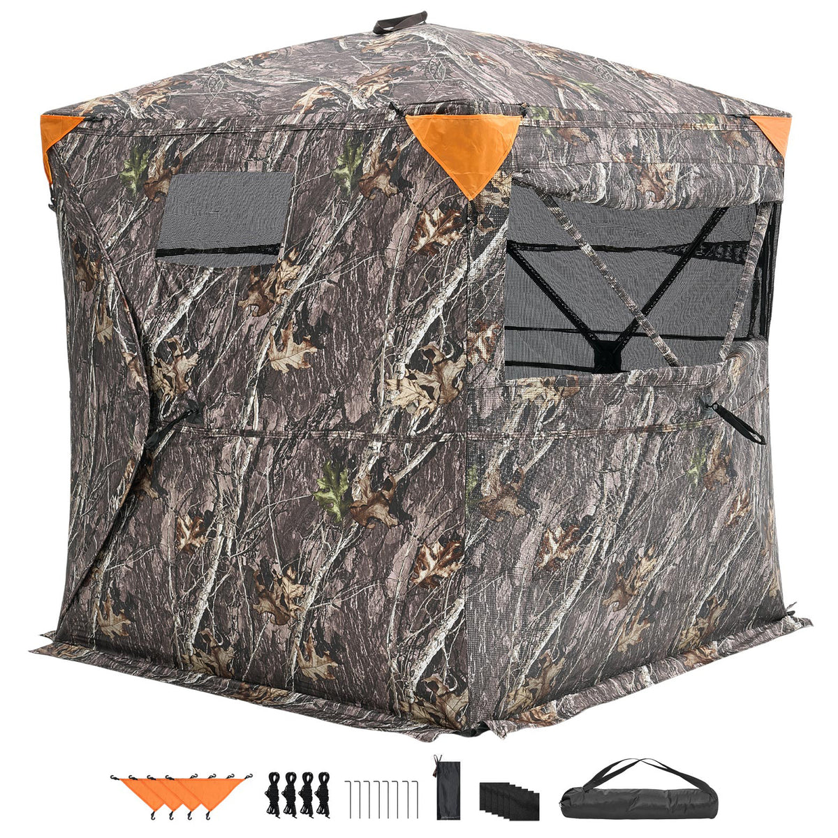 Hunting Blind, 270° See Through Ground Blind, 2-3 Person Pop Up Deer Blind for Hunting with Carrying Bag, Portable Resilient Hunting Tent, One-Way See-Through Mesh for Turkey and Deer Hunting