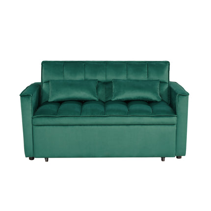 Modern 2-Seater Sofa, 54' Pull-Out Sleeper Sofa Bed for Living Room, Green