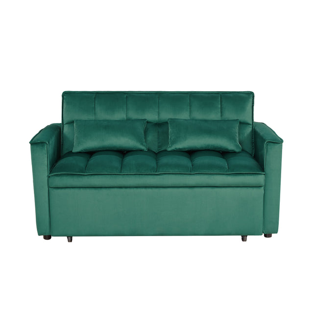 Modern 2-Seater Sofa, 54' Pull-Out Sleeper Sofa Bed for Living Room, Green