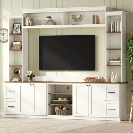 Farmhouse Large TV Stand with Walnut Adjustable Shelves