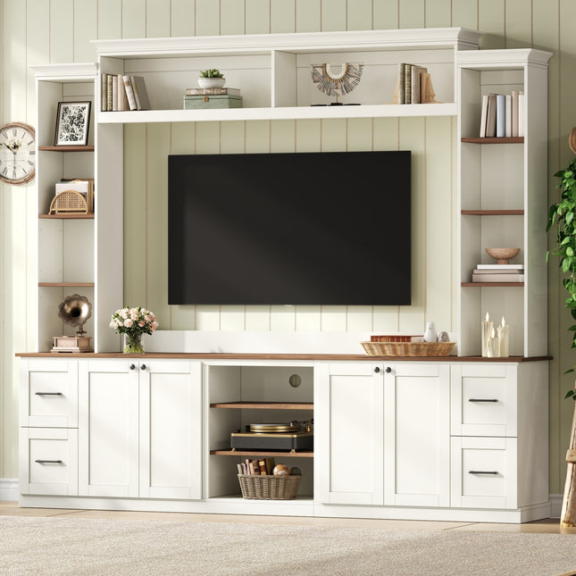 Farmhouse Large TV Stand with Walnut Adjustable Shelves