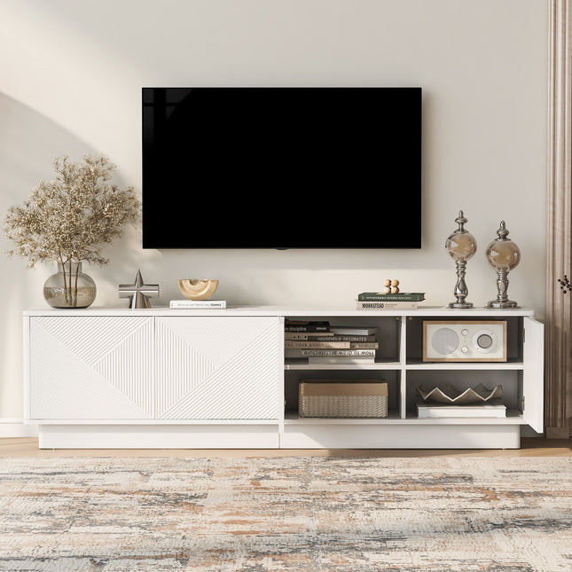 U-Can Stylish 4-Door Wave Design Cabinet with Adjustable Shelves & LED Accent