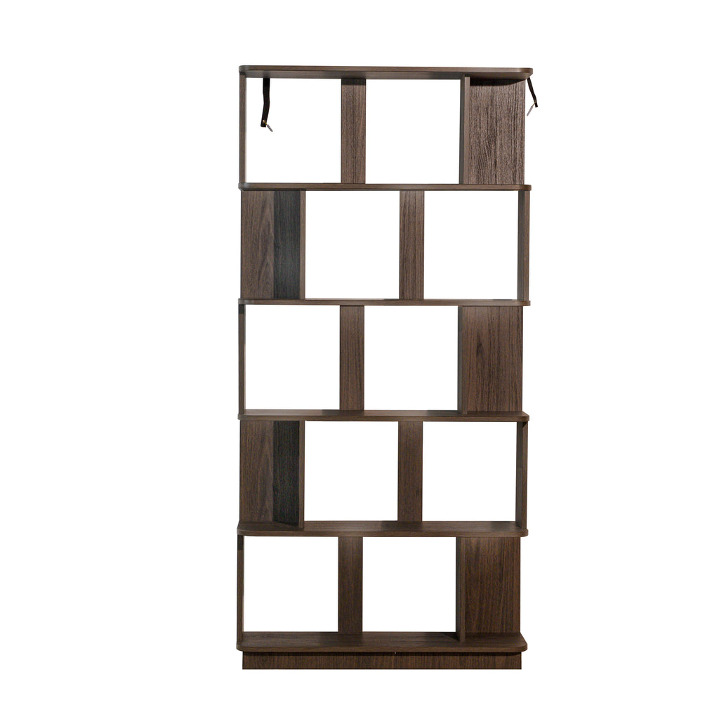 Modern 5-Tier Open Bookshelf in Dark Brown MDF Wood, 31.5' L x 64.56' H Free-Combination Storage Shelving for Living Room, Office, or Bedroom Decor