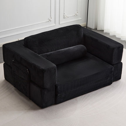 Foldable Castle Sofa Modular PlayCouchfor Living Room & Bedroom Instant Expansion Comfortable &Creative Design Furniture Seater with One Side Seat,Black.