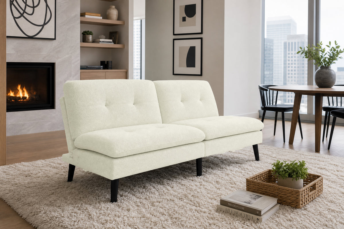 Polyester Blend Easy Convert Futon with Tufted Back and Seat