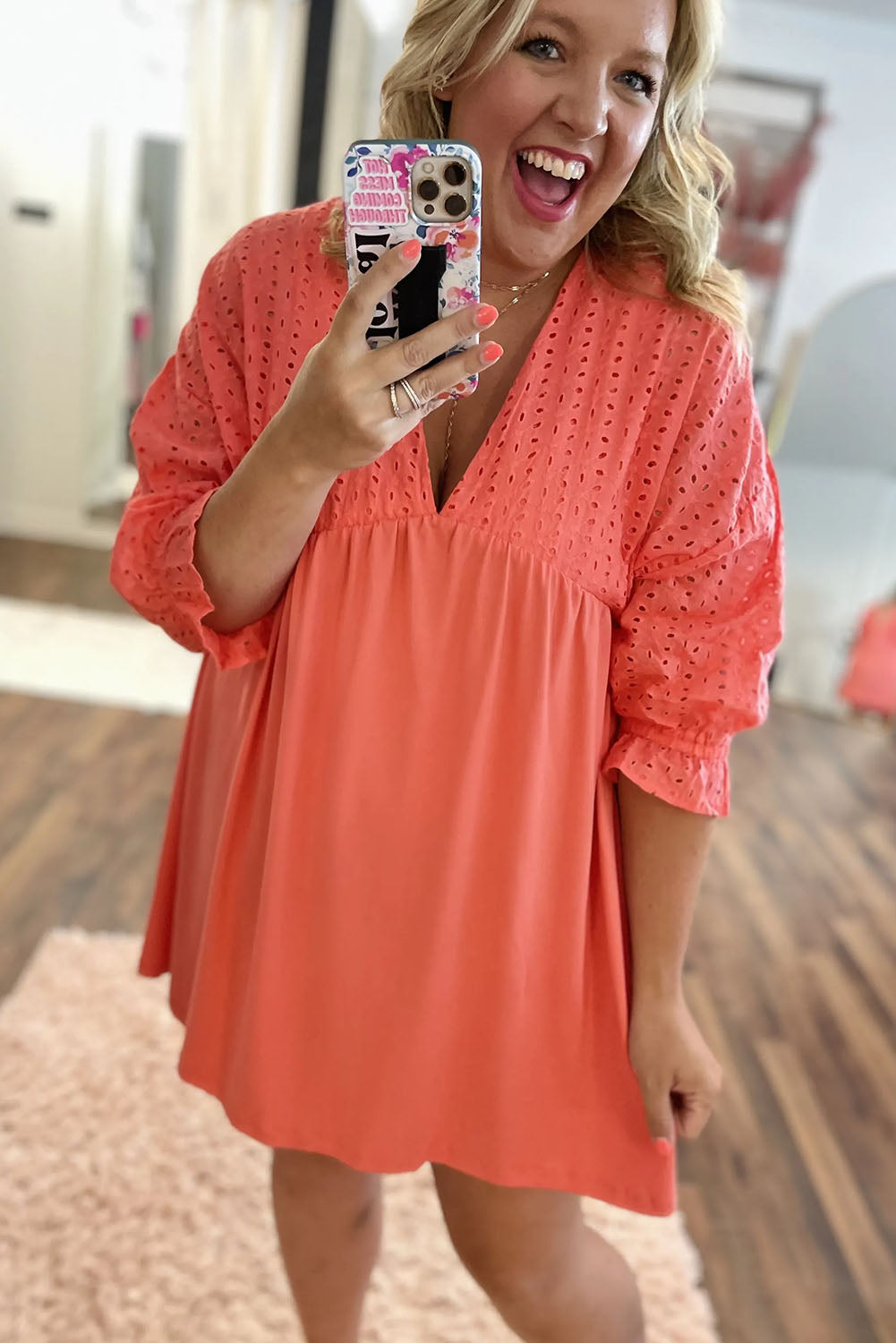 Carrot Plus Size Eyelet V Neck Babydoll Dress - Eloy Royal