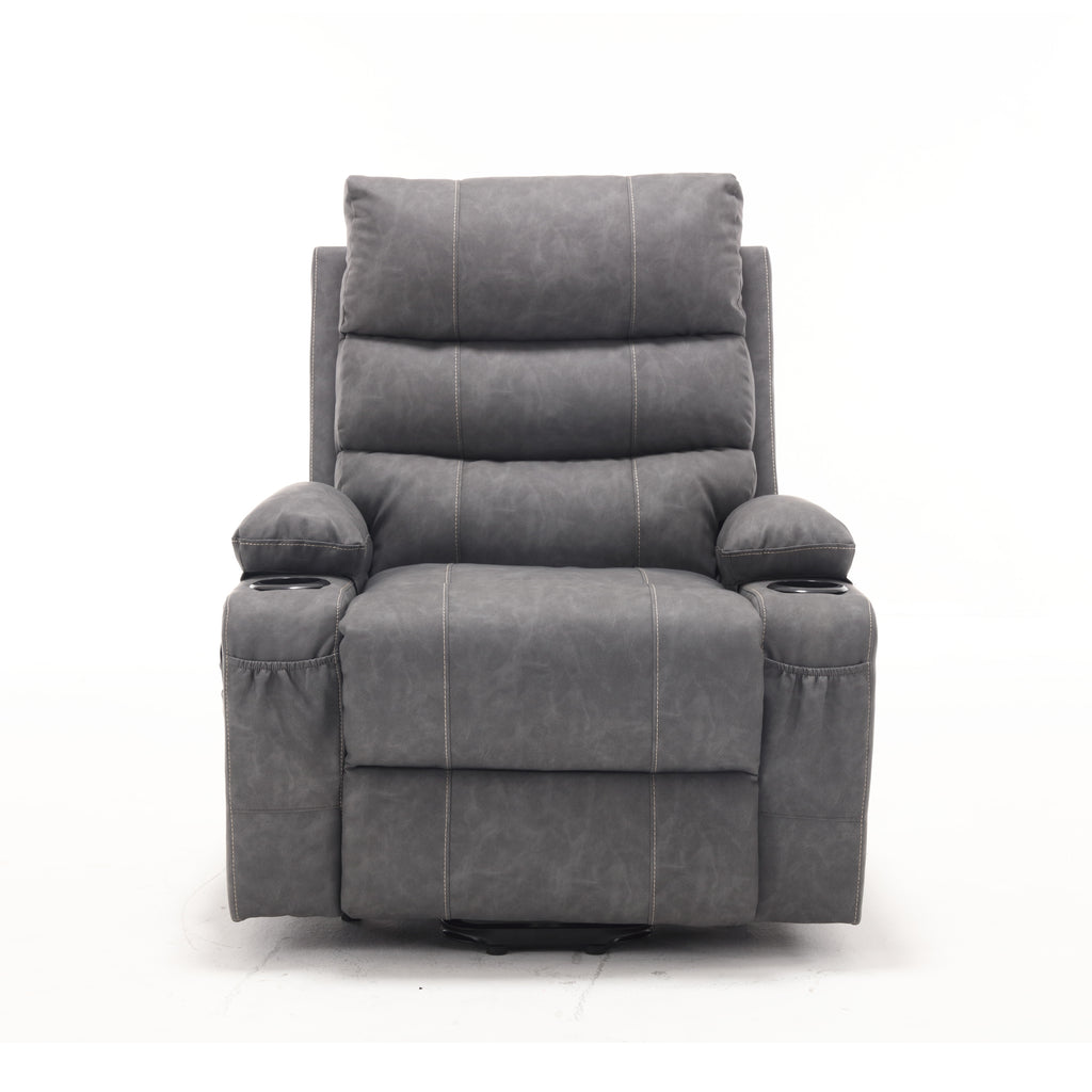 Electric Power Lift Recliner Chair Sofa for Elderly with Massage and Heat, Grey PU, 21' Seat Width