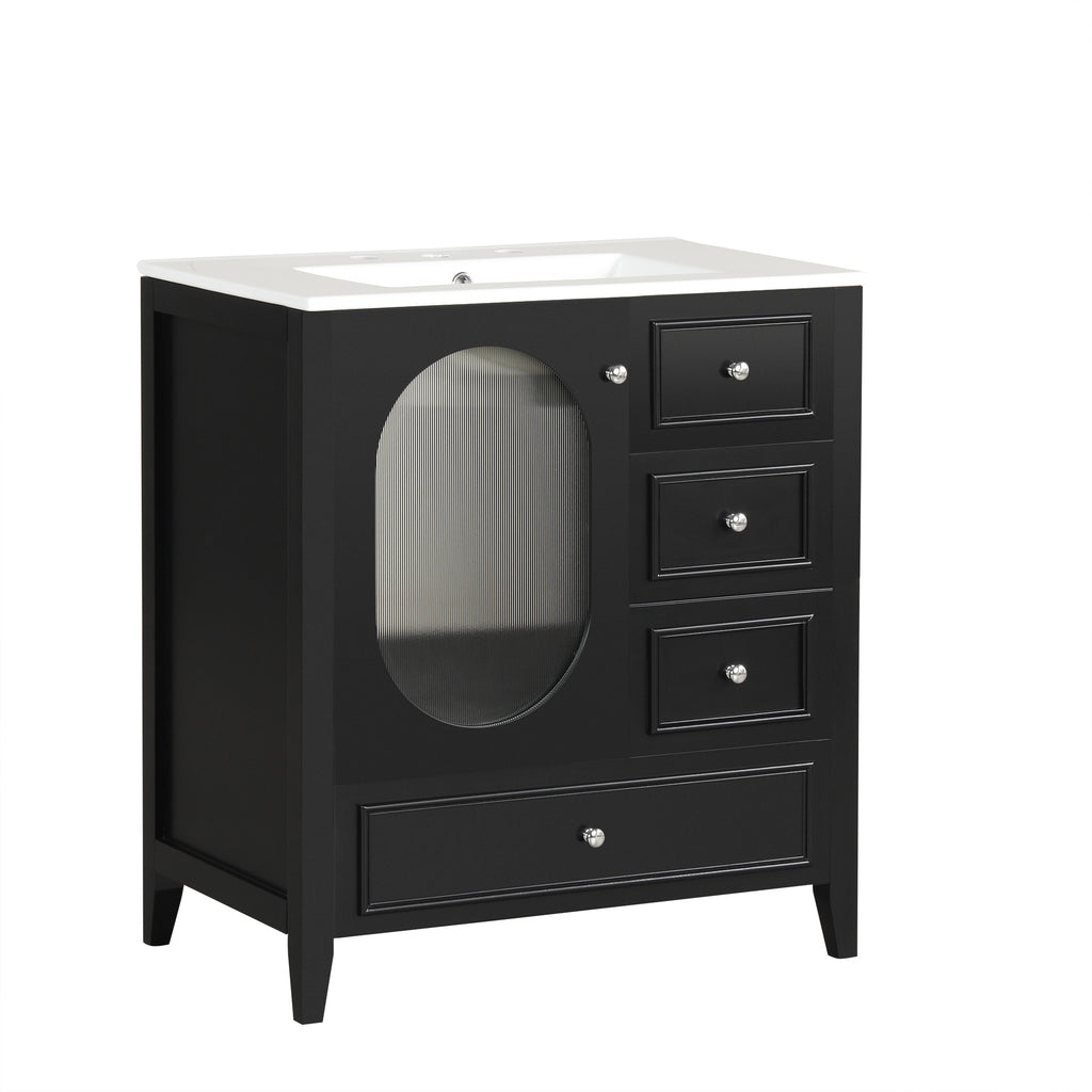 Giotto Three-Drawer Bathroom Vanity with Sink, Black, 30 in