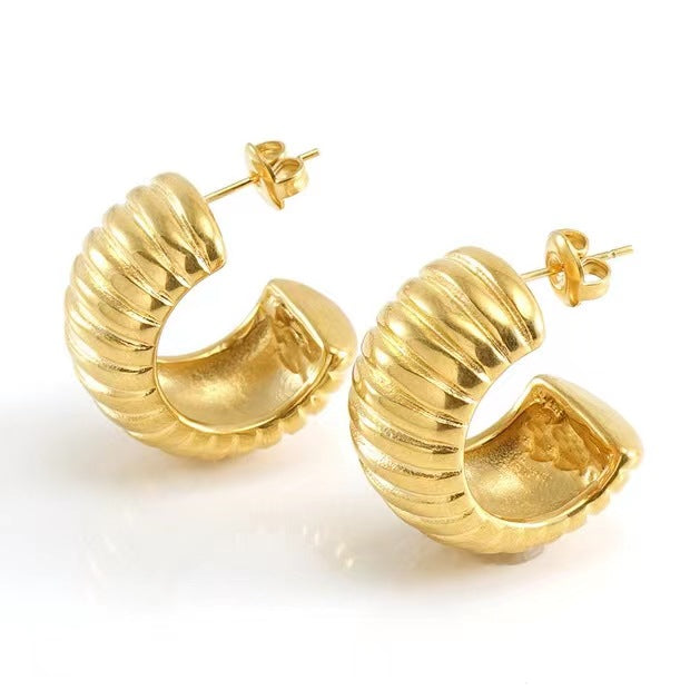 18K Stainless Steel Wide Stripe C- Shaped Earrings - Eloy Royal