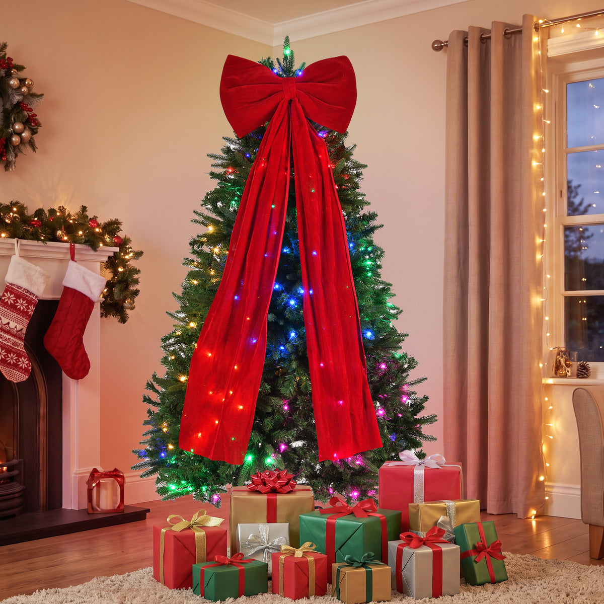 6 ft Prelit Christmas Tree with 700 LED Lights, App Control, Aspen Artificial Christmas Tree, Multi-Color RGBW Lights, with Large Bow