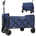 Upgraded 5*2' Wide Wheels-Expandable Dual-Layer Utility Wagon with 100% Extra Space, 220lbs Capacity Grocery Cart for Camping, Shopping, Sports, Gardening, Fishing, Dark Blue