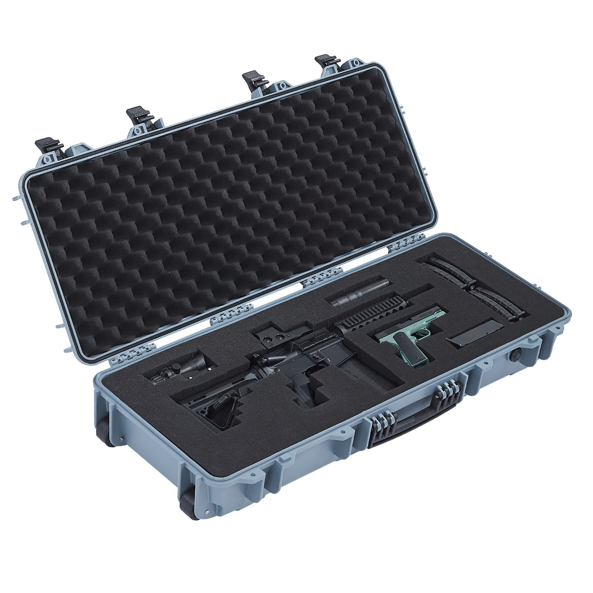Hard Rifle Case, Lockable Rifle Case with 4 Layers Pre-cut Foams, 36 in Gun Storage with Wheels, IP67 Waterproof & Dustproof Pistol Storage Cases for Rifles, Shotguns, Airsoft Guns, Grey