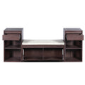 TREXM All-in-One Entryway Storage Bench with Cushion, Compartments, Drawers & Open Shelves in Espresso, Solid Wood Construction, 77.48''L x 14.02''W x 31.50''H