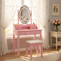 Pink Princess Vanity Desk Set with Mirror & Cushioned Stool,Light Modes,4-Drawer Wooden Makeup Vanity Table for Girls' Bedroom, Dressing Table with Ample Storage
