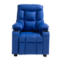 Kids Reclining Chair, Toddler Recliner with 2 Cup Holders and 4 Pockets, 107° to 126° Adjustable Back, Easy-to-Clean PU Leather Recliner Couch with Footrest, for Boys, Girls & Children (Blue)