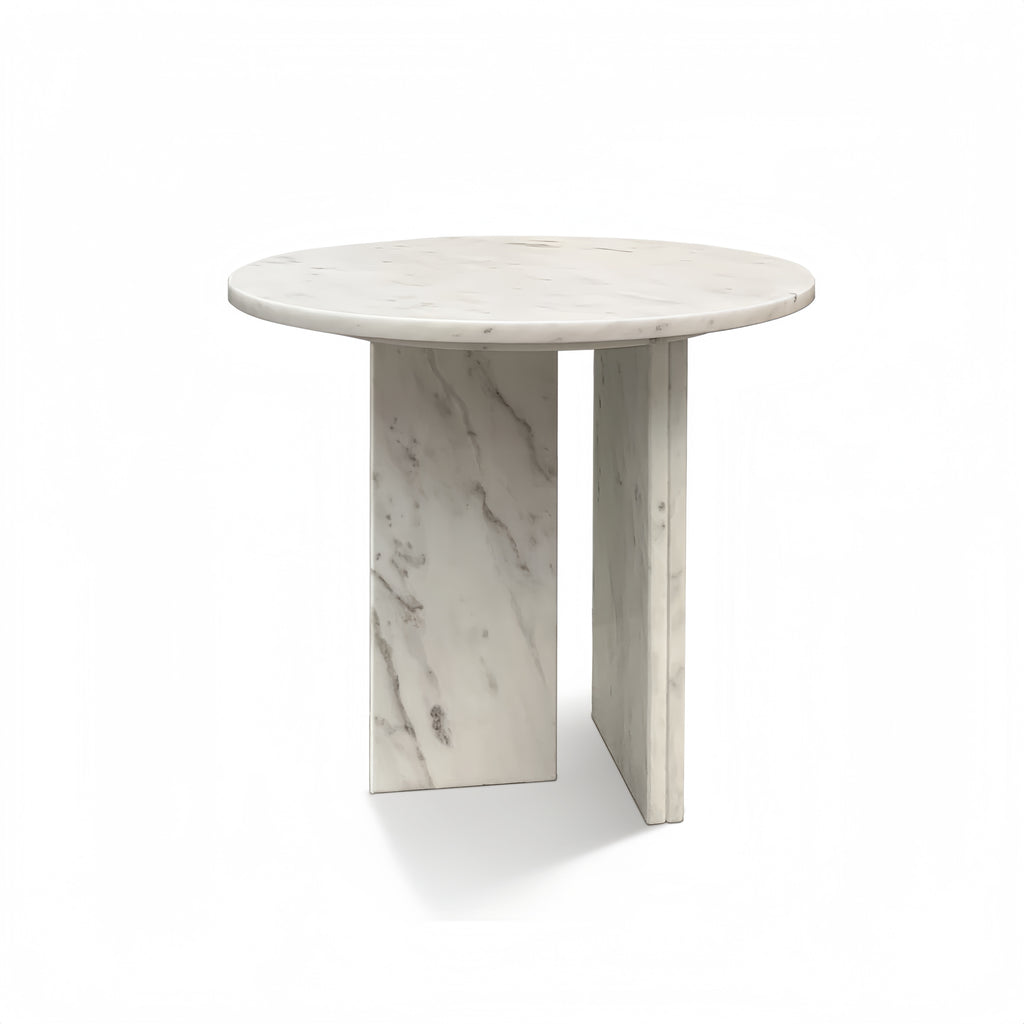 Natural Marble Coffee Table, Snow Mountain White, Semi-Polished Surface, Ø17.7 h15.8 Inch