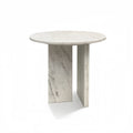 Natural Marble Coffee Table, Snow Mountain White, Semi-Polished Surface, Ø17.7 h15.8 Inch