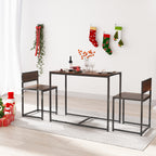 Modern Rectangular Brown Dining Table Set with Two Chairs, 3 Pieces Kitchen Table Set for 2, Home Kitchen Breakfast Bar Set Furniture