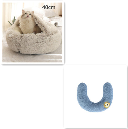 2 In 1 Dog And Cat Bed Pet Winter Bed Round Plush Warm Bed House Soft Long Plush Pets Bed - Eloy Royal