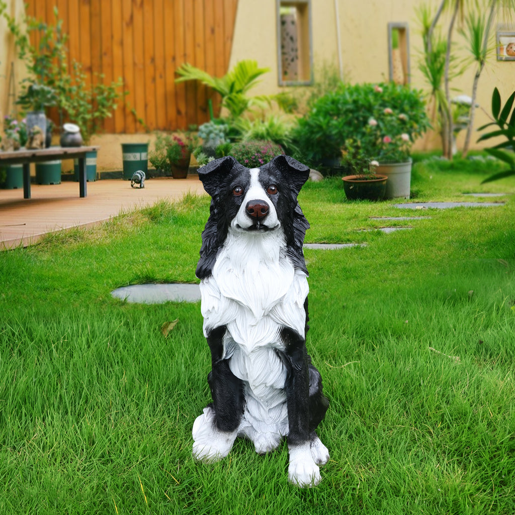 Outdoor Garden Border Collie Dog Statue Greeter  Dog Welcome Sign Garden Decor – Cute Puppy Sculpture
