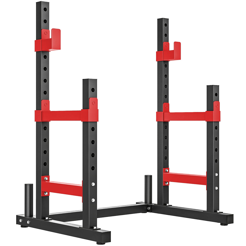 Soozier Adjustable Squat Rack, 660lbs Heavy Duty Bench Press Rack with Weight Plate Holders for Weight Lifting and Home Gym Strength Training, Red