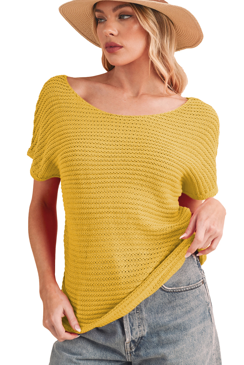 Red Clay Plain Knit Loose Batwing Sleeve Blouse - Eloy Royal