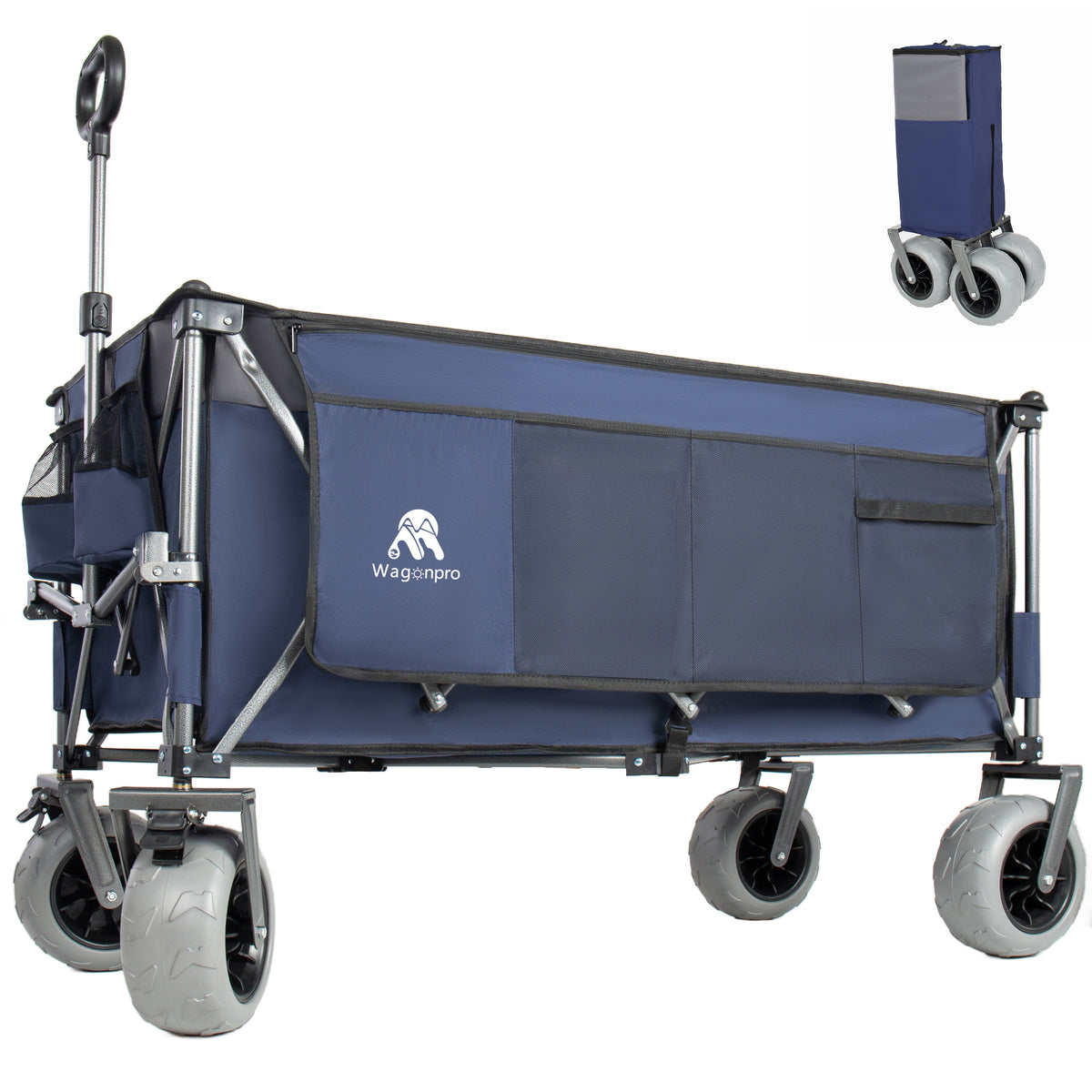 52-inch Extended Heavy-Duty Foldable Utility Wagon, 560lbs, Patented Ultra-Stable Frame, 1:6 Space-Saving Fold, Portable and Collapsible for Beach, Sports, and Garden Use, Dark Blue+Gray