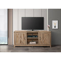 Farmhouse Style 59 in. Wood TV Stand Media Console with Paper Lamination, 2 Shelves, 2 Cabinet Entertainment Unit for TVs up to 55'-65', Rustic Oak
