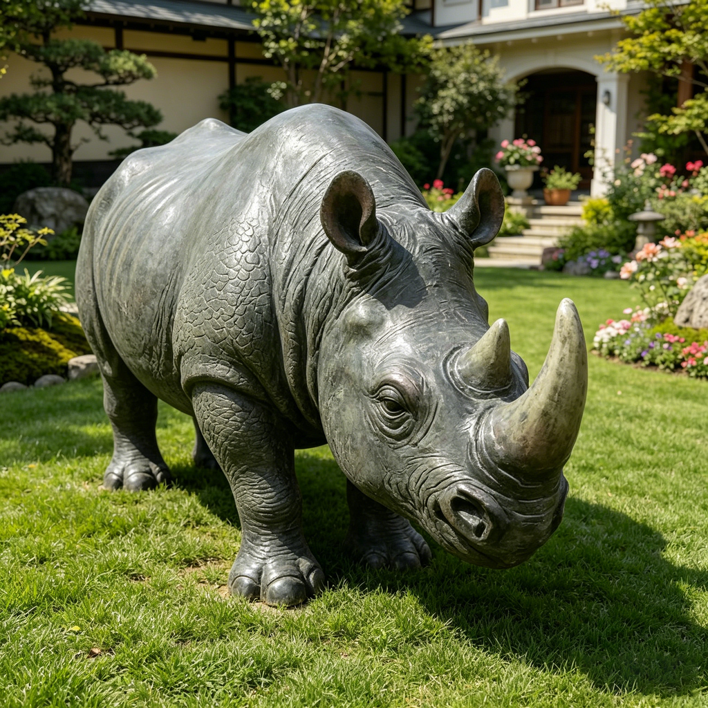 27.5' Large Realistic Rhinoceros Garden Statue, 28'' Resin Rhino Sculpture, Weatherproof Yard Lawn Wildlife Decor Figurine
