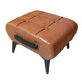 Modern Minimalist Square Footstool with Hidden Storage, Leather Finish in Orange, Metal Legs, Portable Handles, Compact Size for Living Room