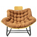 Oversized Papasan Rocking Chair Outdoor with Thick Cushion and Handwoven Rattan Head Pillow, Brown Wicker Lounge Rocker for Balcony, Porch, Garden, Indoor Use