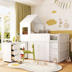 Twin Size Wooden Loft Bed with Desk, Drawers,Cabinets,White