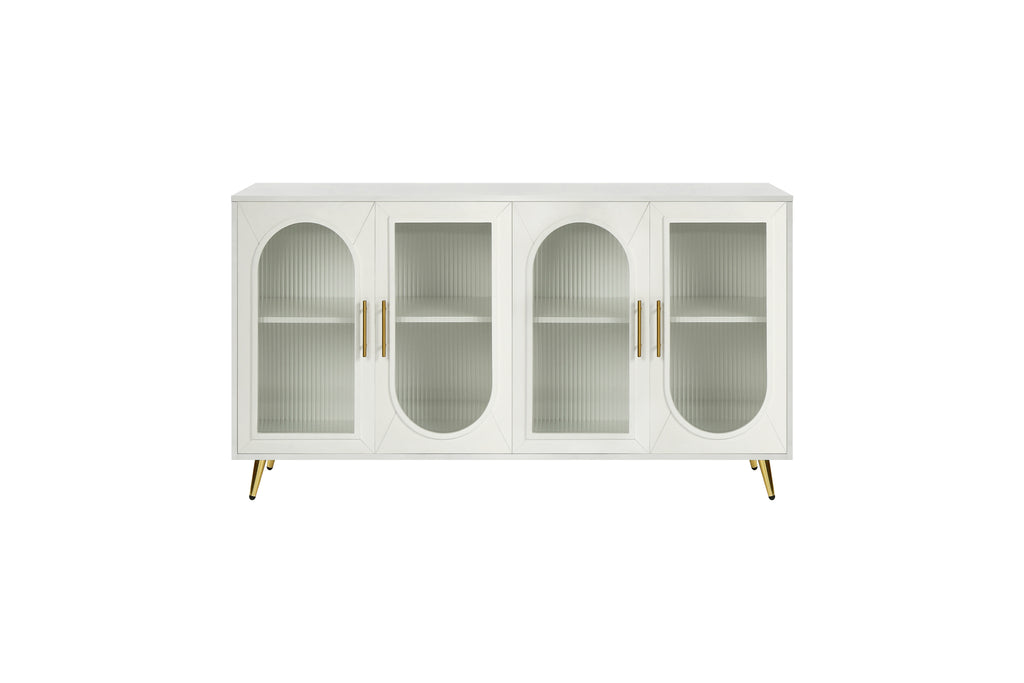 Odette antique white reeded-glass TV stand, view 4