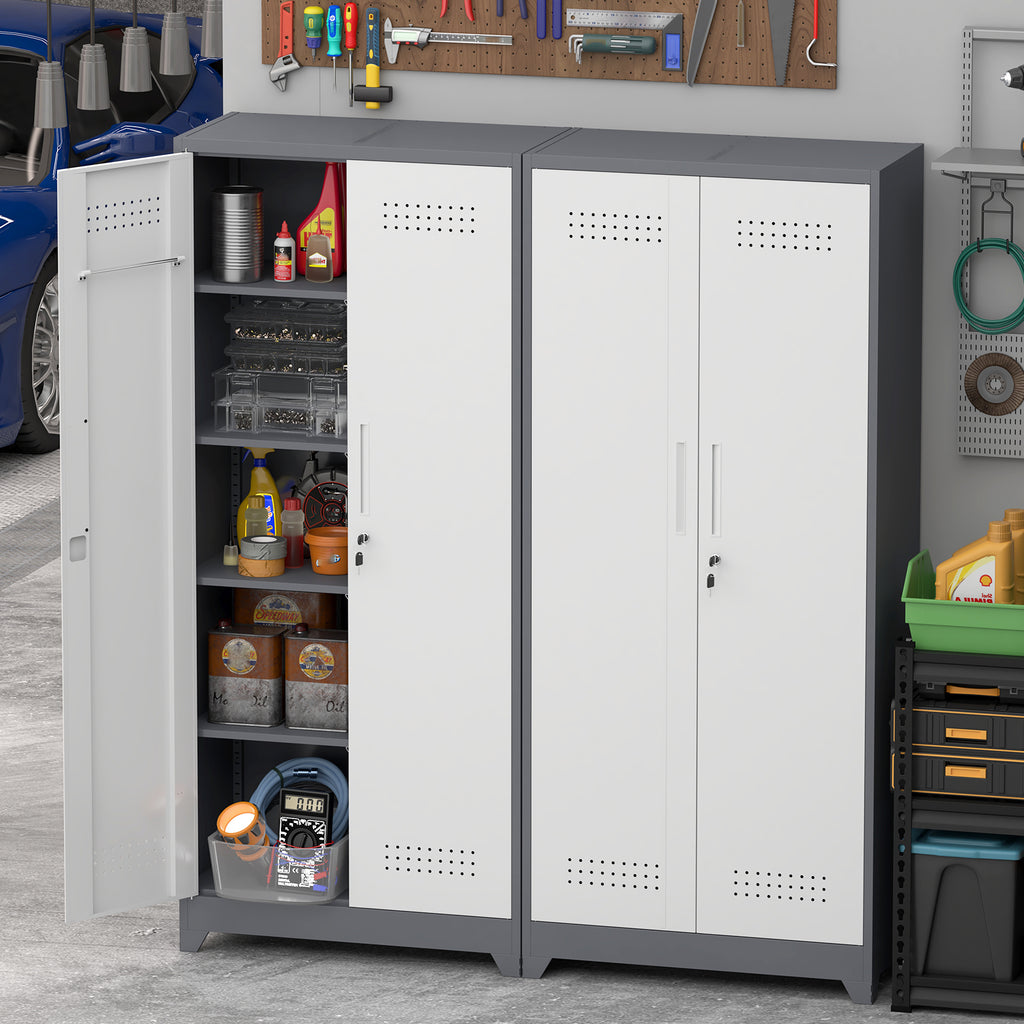 Gray Metal Lockers, Cleaning Tool Cabinets With Locking Doors, High Broom Tool Storage Cabinets, Adjustable Shelves, Large Cabinets For Kitchens, Offices, Shops.(72 Inches)
