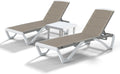 Patio Lounger Chair Outdoor, Pool Lounge Chairs Set of 2 with Table  Brown, Double-Layer Fabric