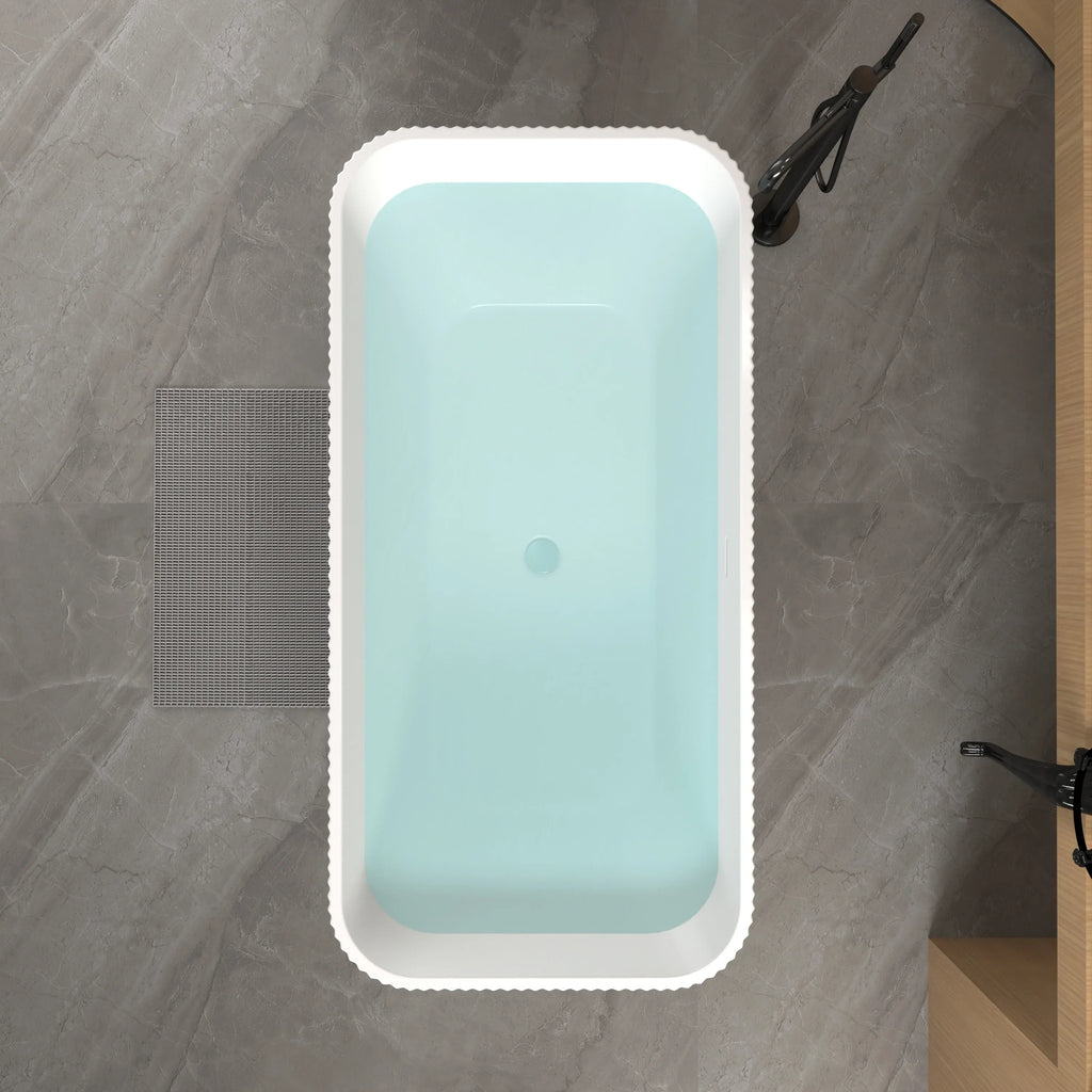 59'Rectangle Linear Acrylic Freestanding Bathtub Stand Alone Soaker Tub, Glossy White Acrylic, POP-UP Chrome Drain, cUPC Certified, - Eloy Royal